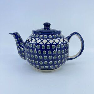 vintage boleslawiec polish pottery tea pot "lattice" pattern handcrafted
